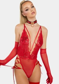 Oh La La Cheri Red Sloane Lace Plunge Teddy