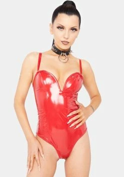 X_Be Wicked Cherry Demand My Love Vinyl Bodysuit