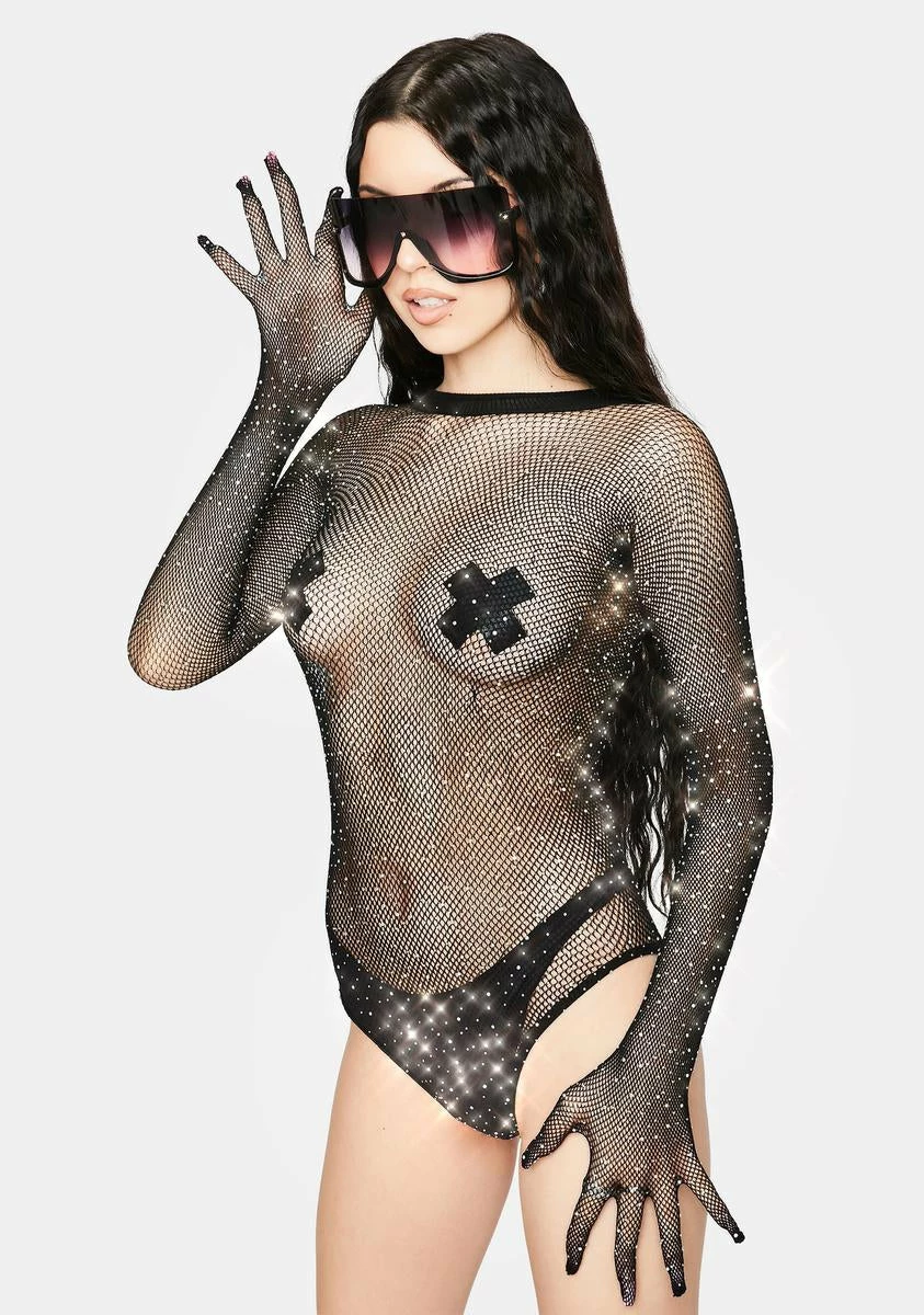 X_Leg Avenue Glow & Glitter Rhinestone Fishnet Bodysuit 4 X_Leg Avenue Glow & Glitter Rhinestone Fishnet Bodysuit - Image 2