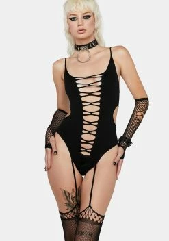 X_Pink Lipstick Onyx The Devil's Doll Cutout Bodystocking
