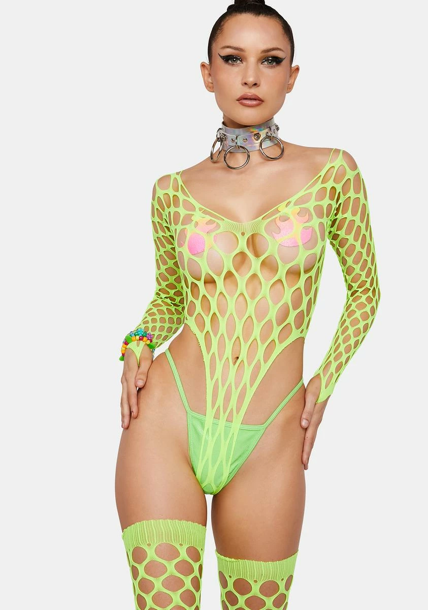X_Be Wicked Neon So Alluring Fishnet Bodysuit & Stockings Set 3 X_Be Wicked Neon So Alluring Fishnet Bodysuit & Stockings Set