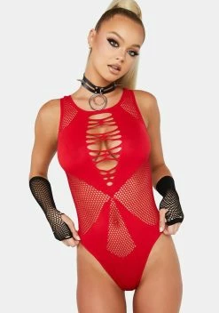 X_Pink Lipstick Scarlet Call Me Duchess Fishnet Bodysuit