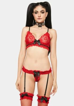 X_Leg Avenue Bows On Top Lace Lingerie Set