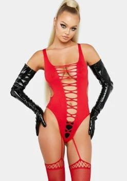 X_Pink Lipstick The Devil's Doll Cutout Bodystocking