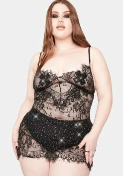 X_Leg Avenue Plus Undercover Lair Lace Rhinestone Chemise