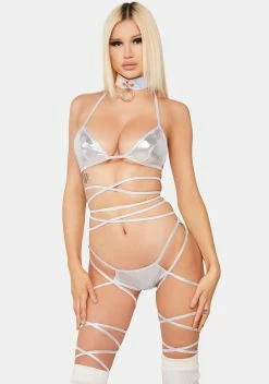 X_Pink Lipstick Lace Up Lover Lingerie Set