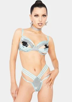 Roma Baby Blue Shimmer Bondage Lingerie Set