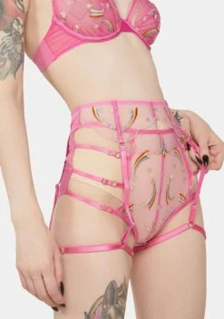 Playful Promises Coccinelle Rainbow Shooting Star Pride Embroidery Suspender Belt