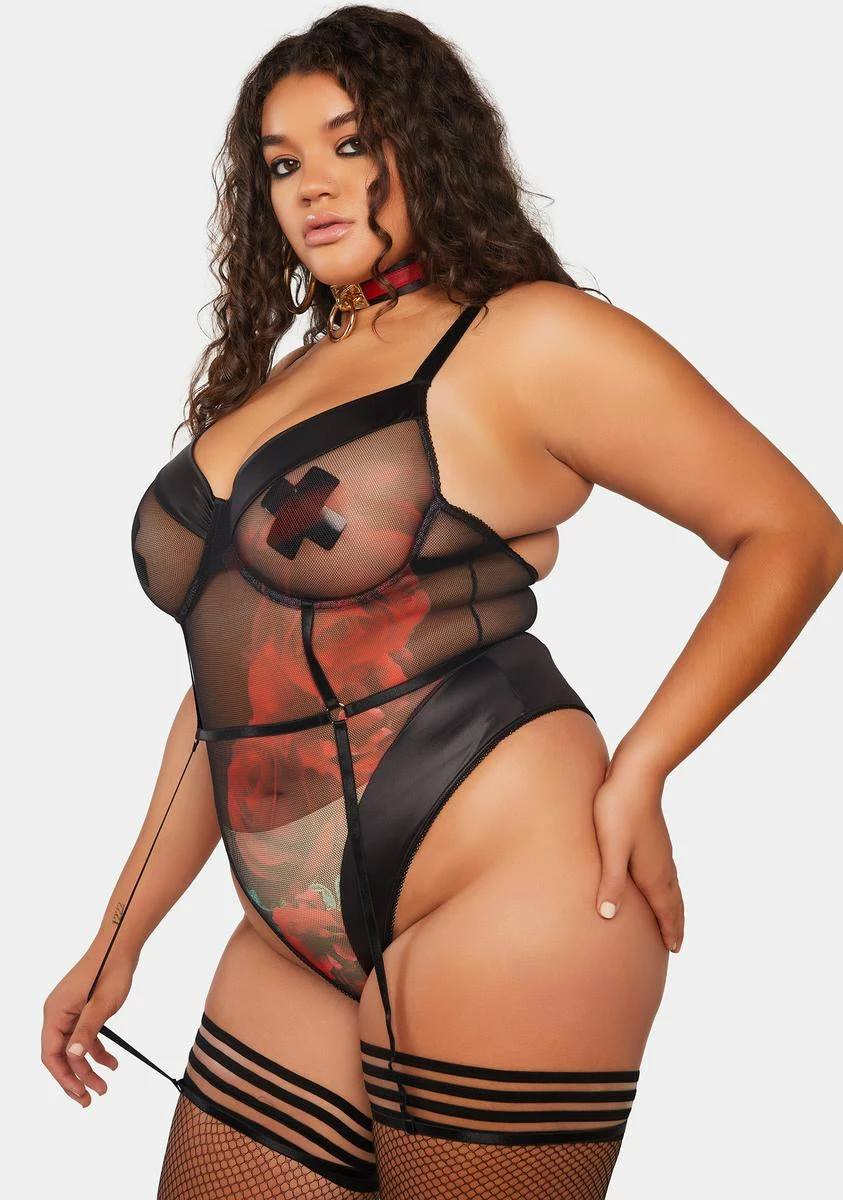 X_Mapale Plus Feeling Thorny Rose Print Teddy 4 X_Mapale Plus Feeling Thorny Rose Print Teddy - Image 2