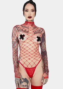 X_Be Wicked Red Dancing All Night Fishnet Bodystocking