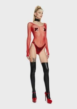 X_Leg Avenue Cherry Frozen Ice Rhinestone Fishnet Bodysuit