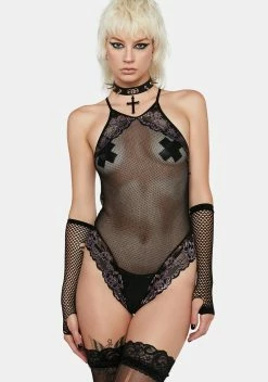 X_Escante Lights Out Fishnet Teddy
