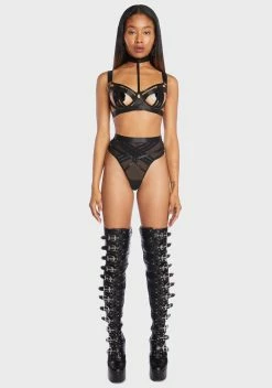 Roma Bondage Stripe 2 Piece Choker Lingerie Set