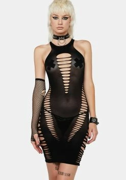 X_Pink Lipstick Blackout Back 2 Basixxx Mini Dress