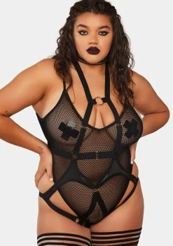 X_Mapale Plus Acting Out Sheer Bodysuit & Harness Set