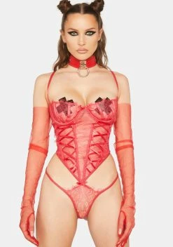 Roma Hot Pink Demi Cup Lace Teddy
