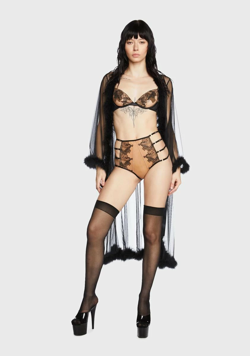 Playful Promises Tiger Peach Mesh Embroidered High Waisted Brief 4 Playful Promises Tiger Peach Mesh Embroidered High Waisted Brief - Image 2