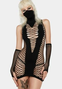 X_Pink Lipstick Speak No More Mask Dress