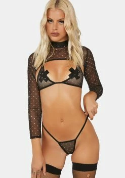 X_PTLHZ Onyx Blinged Out Sheer Lingerie Set