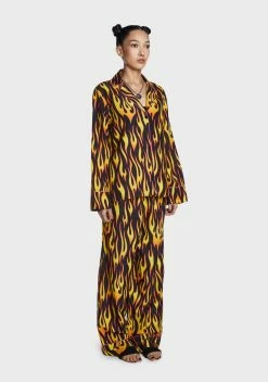 NGOrder Flame Print Long Sleeve Shirt And Trouser Set