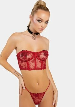 Oh La La Cheri Roux Floral Embroidery Strapless Bustier Set