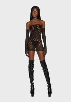 X_Leg Avenue Midnight Finally Playtime Bodystocking Dress With Gloves